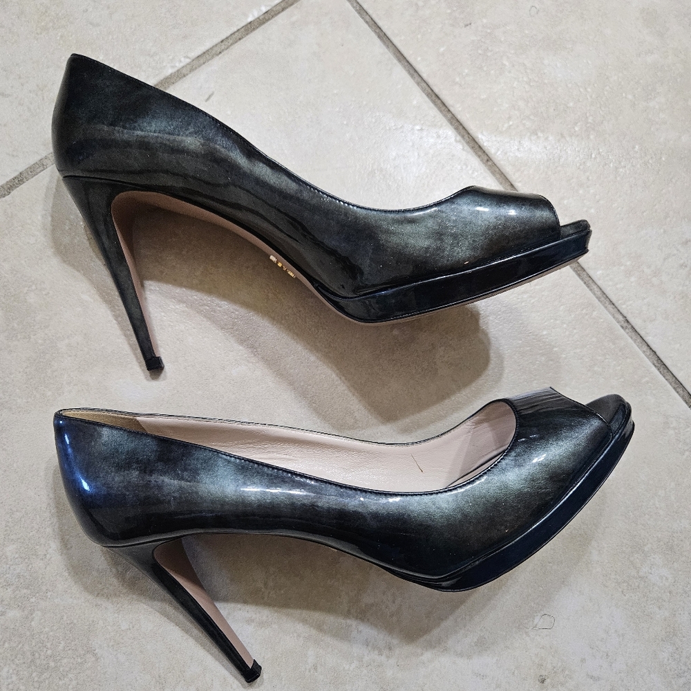 PRADA Patent Leather Blue Black Gray - Size 41 1/2
